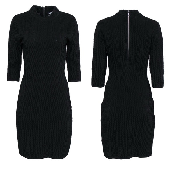 Rebecca Minkoff Dresses & Skirts - Rebecca Minkoff Black Stretch Textured Zig-Zag Ribbed Bodycon Dress Size M